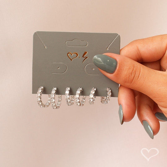 Trio de Brincos Argolinha Milly Zircônias Folheado em Ródio Branco