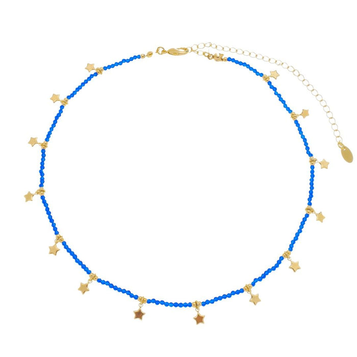 Choker Auria Mini Estrelas Zircônias Safira Folheada a Ouro 18k