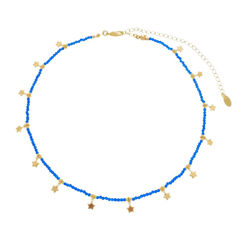 Choker Auria Mini Estrelas Zircônias Safira Folheada a Ouro 18k