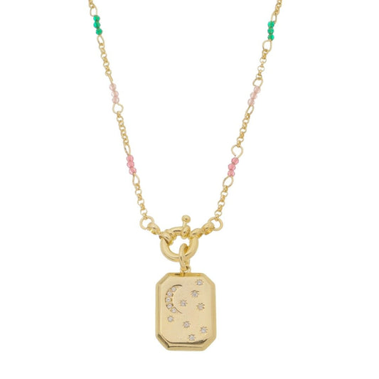 Colar Placa Estrelas Vintage My Universe Zircônias Coloridas Folheada a Ouro 18k