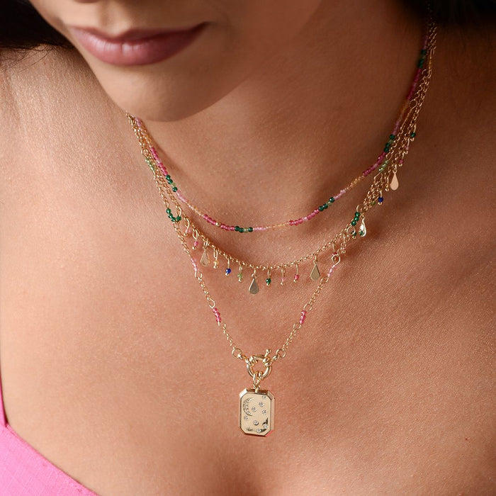 Colar Placa Estrelas Vintage My Universe Zircônias Coloridas Folheada a Ouro 18k