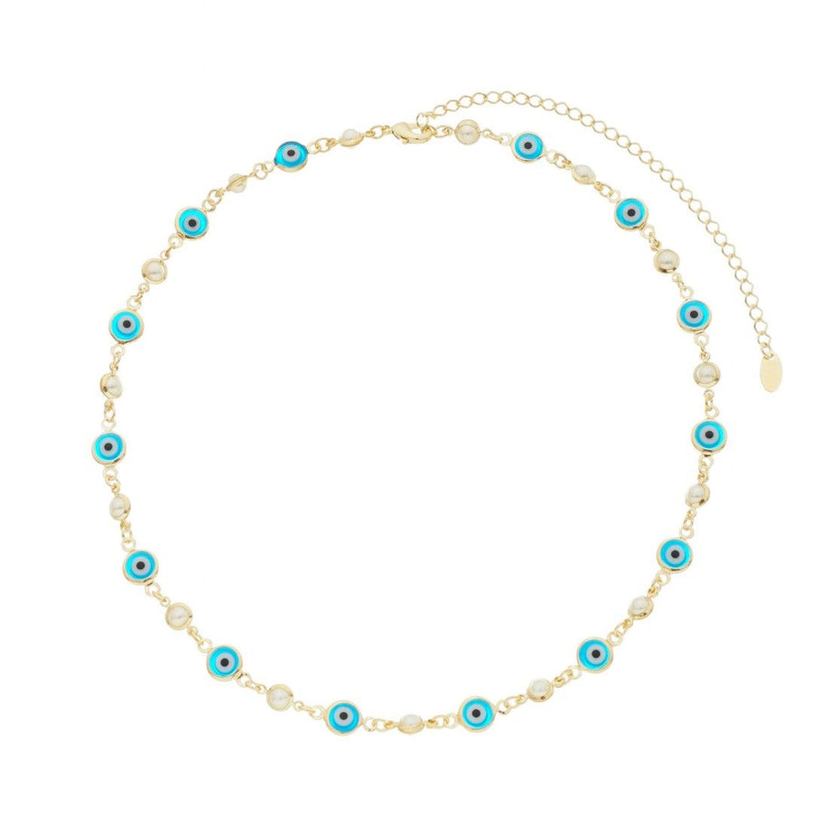 Choker Atena Olho Grego Pérolas Folheada a Ouro 18k