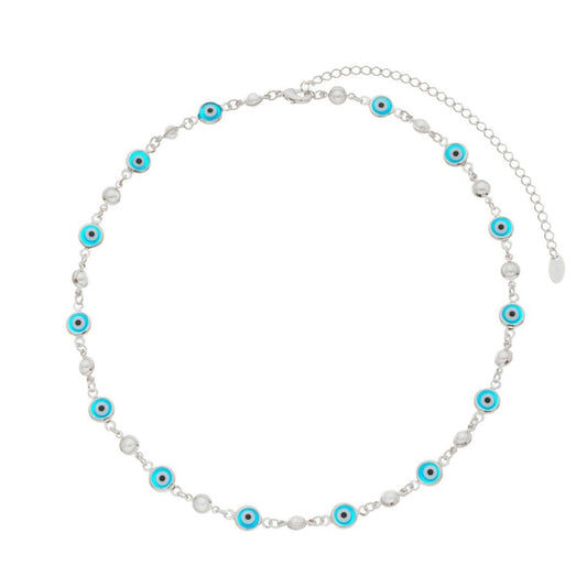 Choker Atena Olho Grego Pérolas Folheada em Ródio Branco