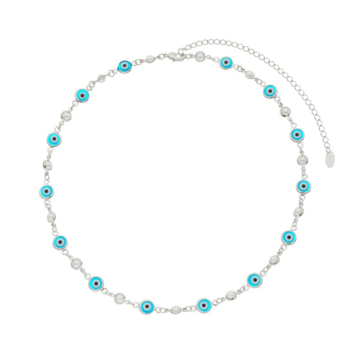 Choker Atena Olho Grego Pérolas Folheada em Ródio Branco