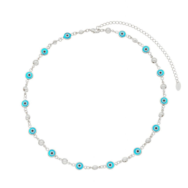 Choker Atena Olho Grego Pérolas Folheada em Ródio Branco