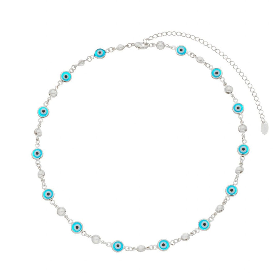 Choker Atena Olho Grego Pérolas Folheada em Ródio Branco