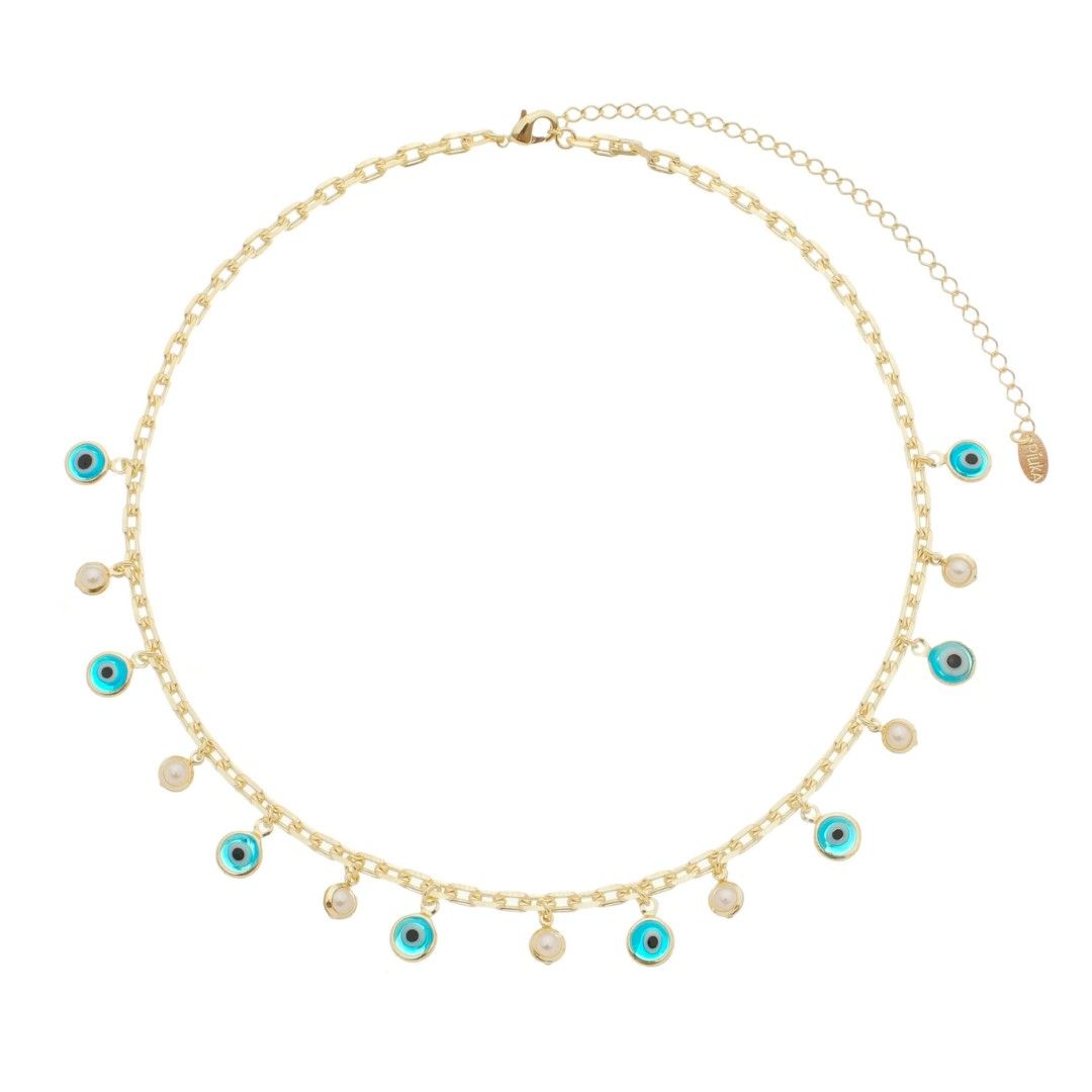 Choker Kássia Olho Grego Pérolas Folheada a Ouro 18k