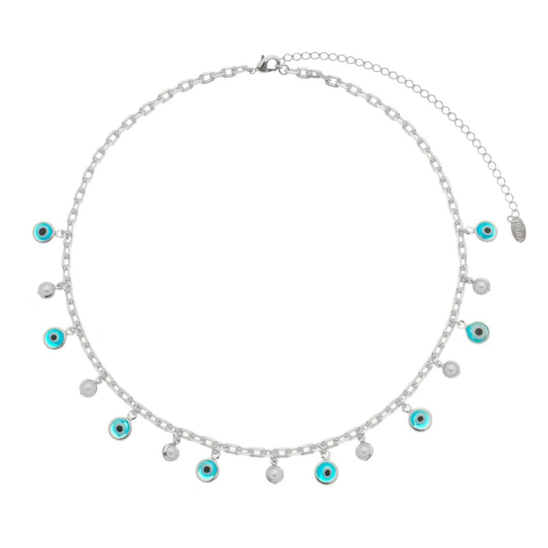 Choker Kássia Olho Grego Pérolas Folheada em Ródio Branco