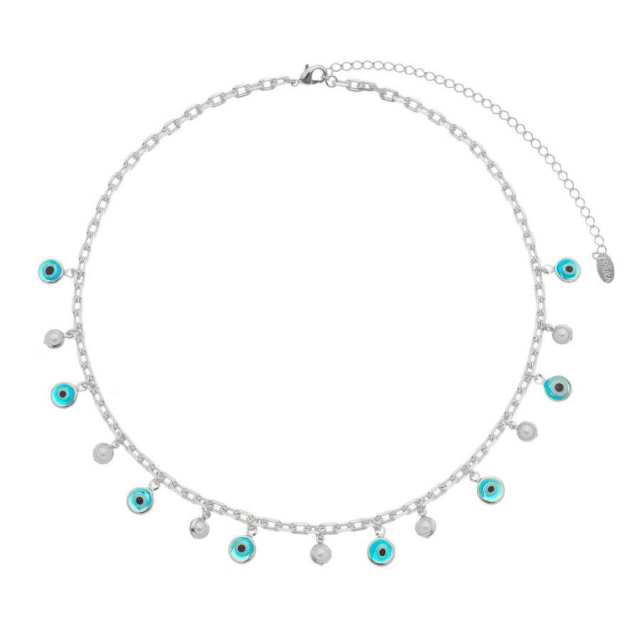 Choker Kássia Olho Grego Pérolas Folheada em Ródio Branco