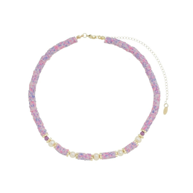 Choker Virgínia Fimos Lilás Pérolas de Água Doce Murano