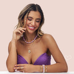 Choker Virgínia Fimos Lilás Pérolas de Água Doce Murano