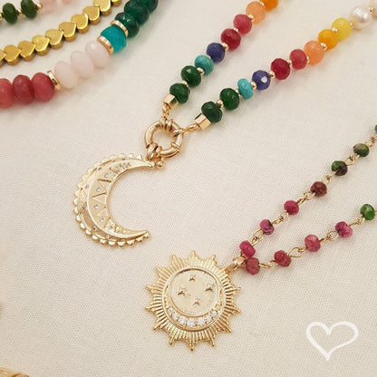 Colar Mia Lua Pérolas de Água Doce Pedras Naturais Multicoloridas Folheado a Ouro 18k