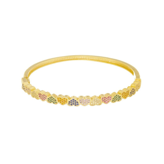 Bracelete Coração Mari Zircônias Coloridas Folheado a Ouro 18k