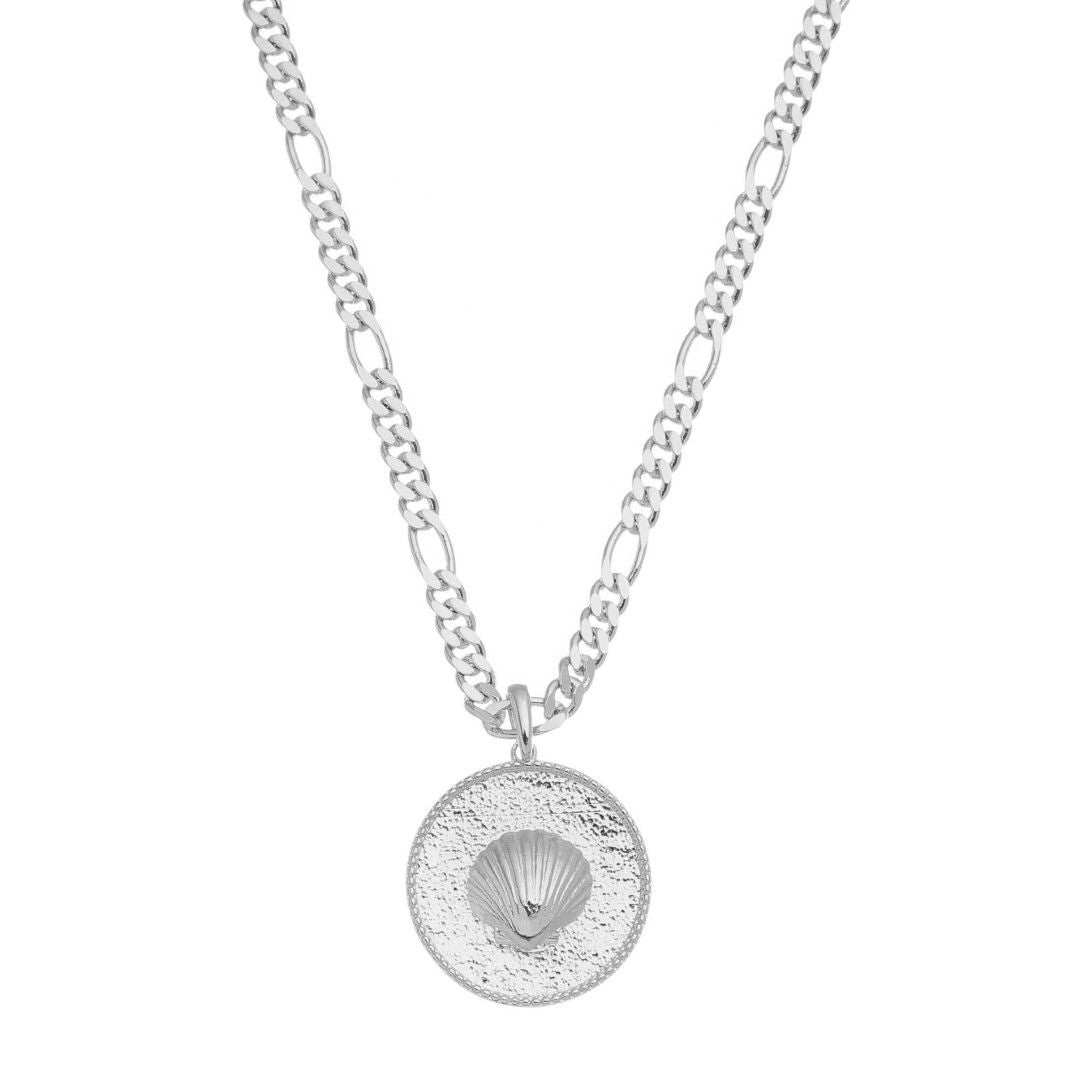 Colar Medalha Concha Mar Doce Lar Folheado em Ródio Branco