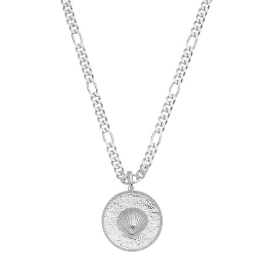Colar Medalha Concha Mar Doce Lar Folheado em Ródio Branco