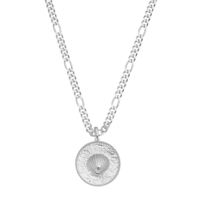 Colar Medalha Concha Mar Doce Lar Folheado em Ródio Branco