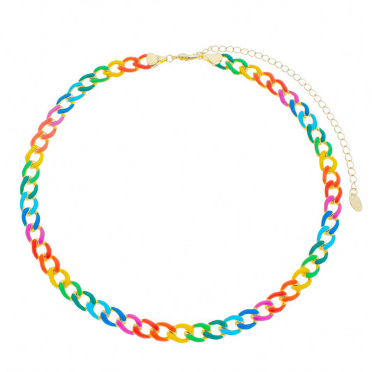 Choker de Elos Raiza Colorida Folheada a Ouro 18k
