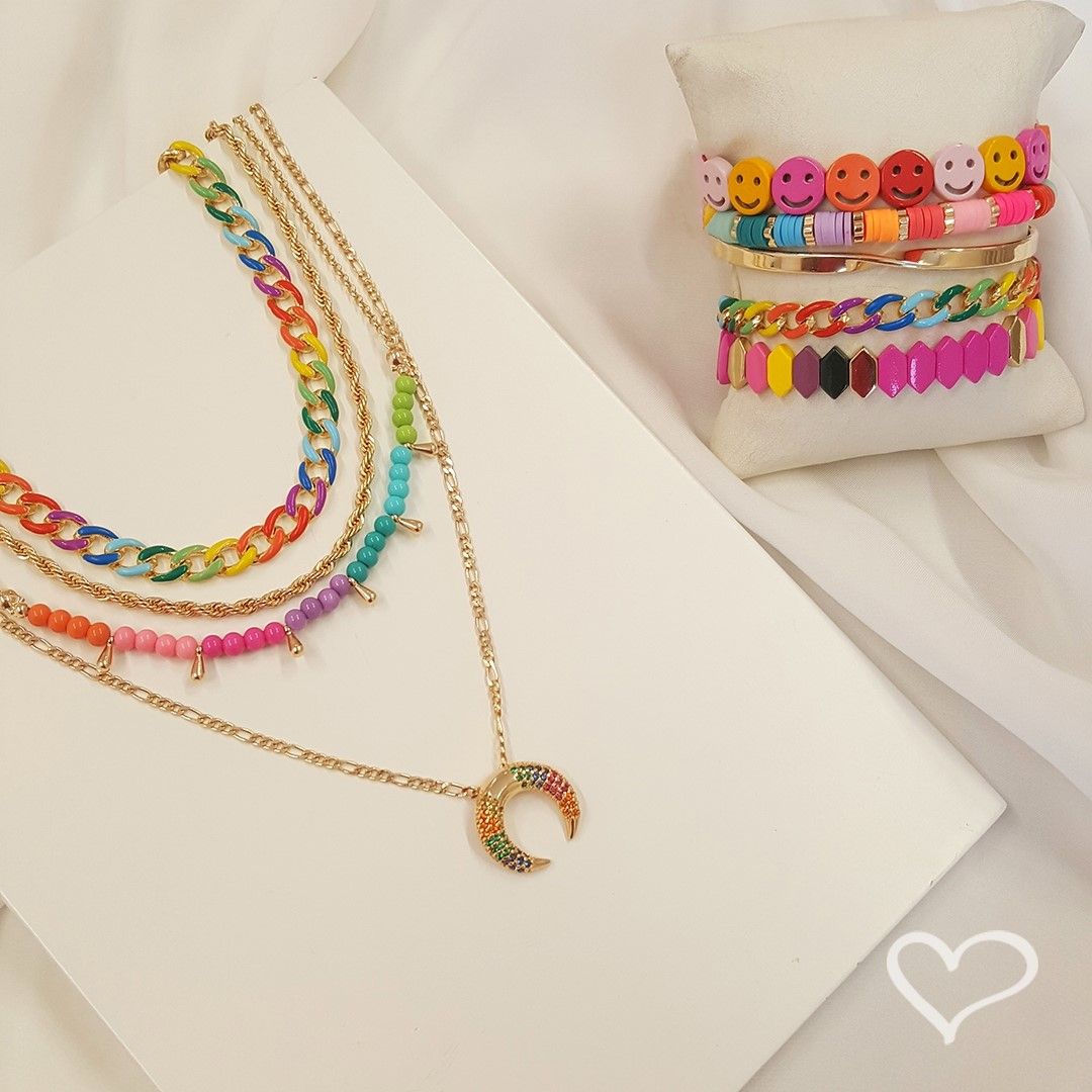 Choker de Elos Raiza Colorida Folheada a Ouro 18k