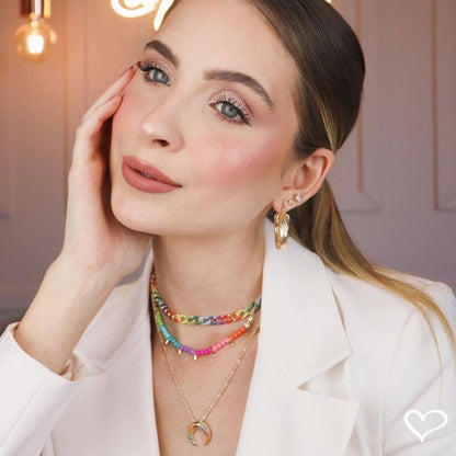 Choker de Elos Raiza Colorida Folheada a Ouro 18k