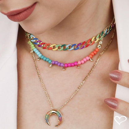 Choker de Elos Raiza Colorida Folheada a Ouro 18k
