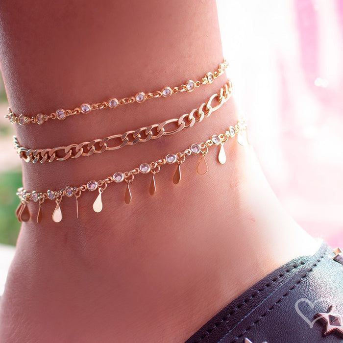 Tornozeleira de Gotinhas Sofia Zircônias Folheada a Ouro 18k