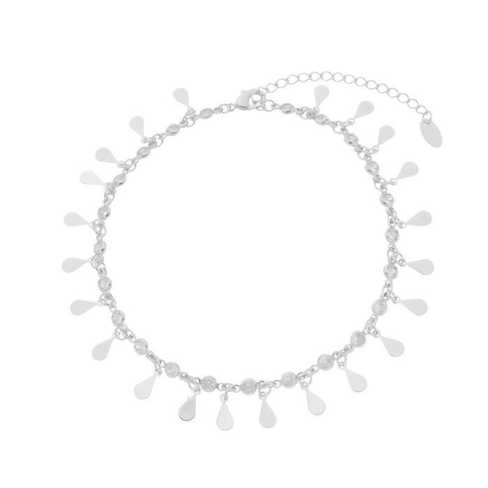 Tornozeleira de Gotinhas Sofia Zircônias Folheada em Ródio Branco