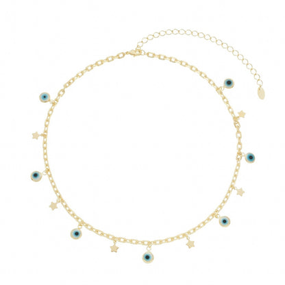 Choker Lara Olho Grego e Mini Estrelas Folheada a Ouro 18k