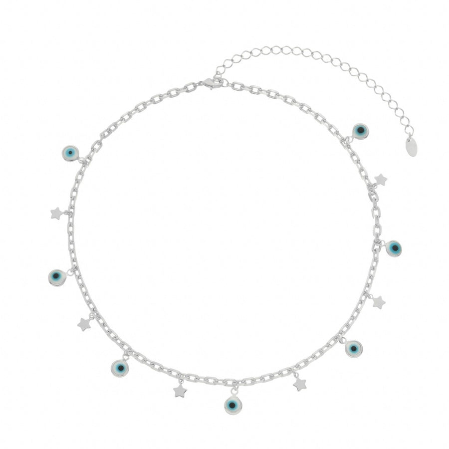 Choker Lara Olho Grego e Mini Estrelas Folheada em Ródio Branco