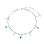 Tornozeleira Lara Olho Grego e Mini Estrelas Folheada em Ródio Branco