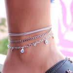 Tornozeleira Lara Olho Grego e Mini Estrelas Folheada em Ródio Branco