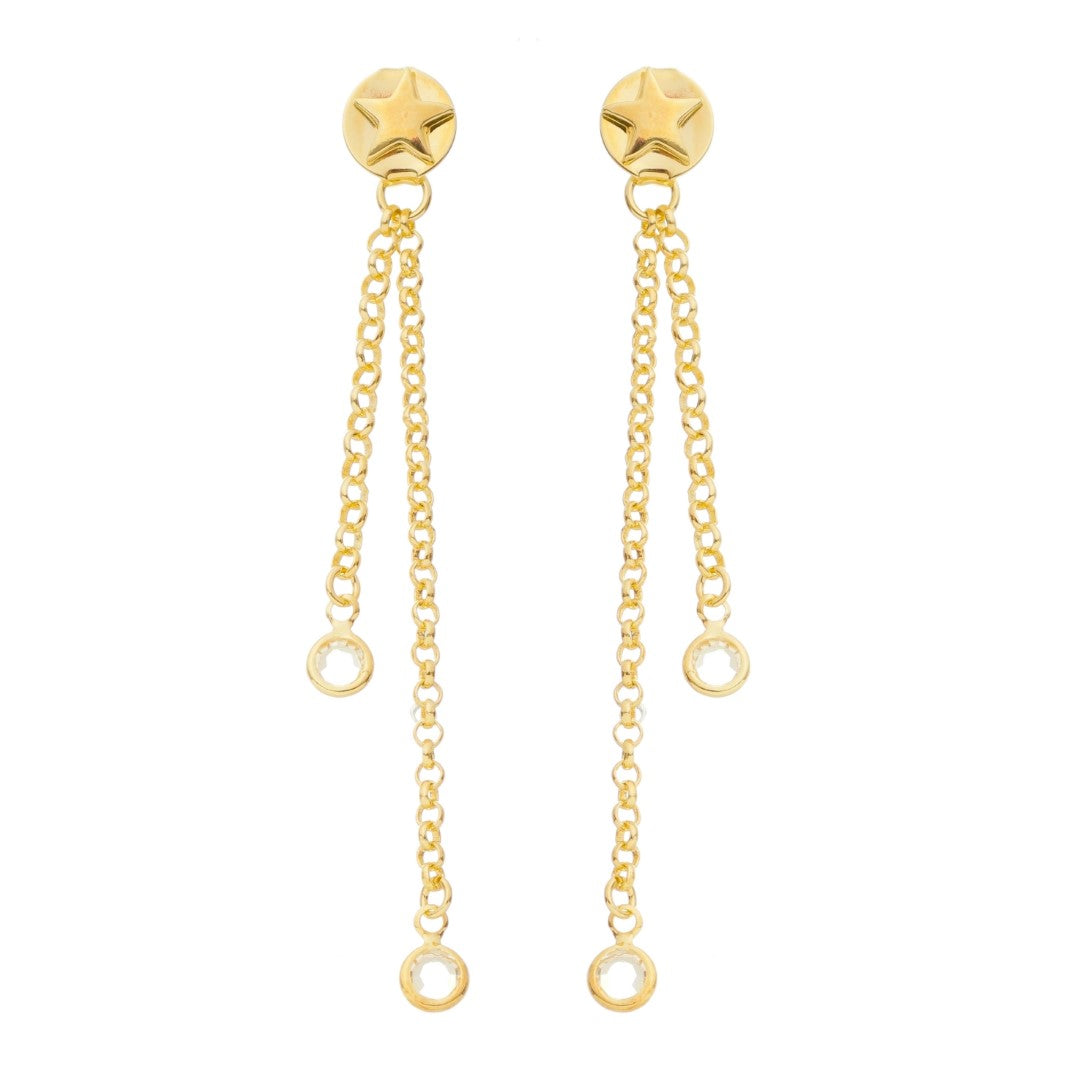 Brinco Lila Estrela Fio Zircônia Folheado a Ouro 18k