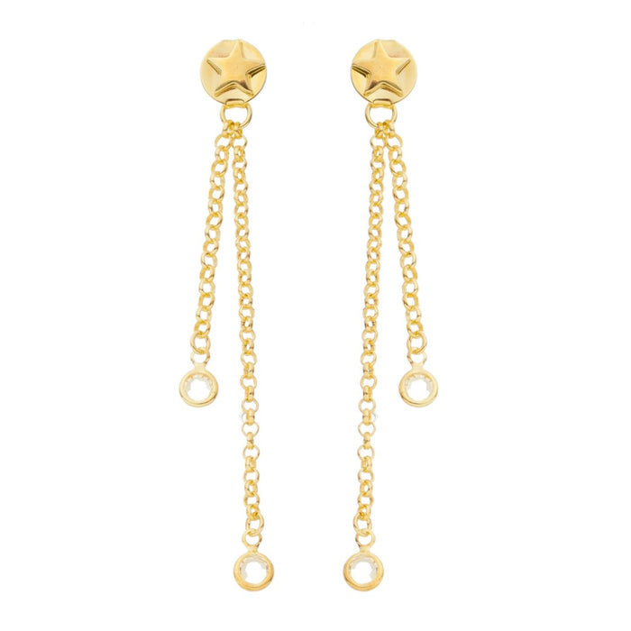 Brinco Lila Estrela Fio Zircônia Folheado a Ouro 18k