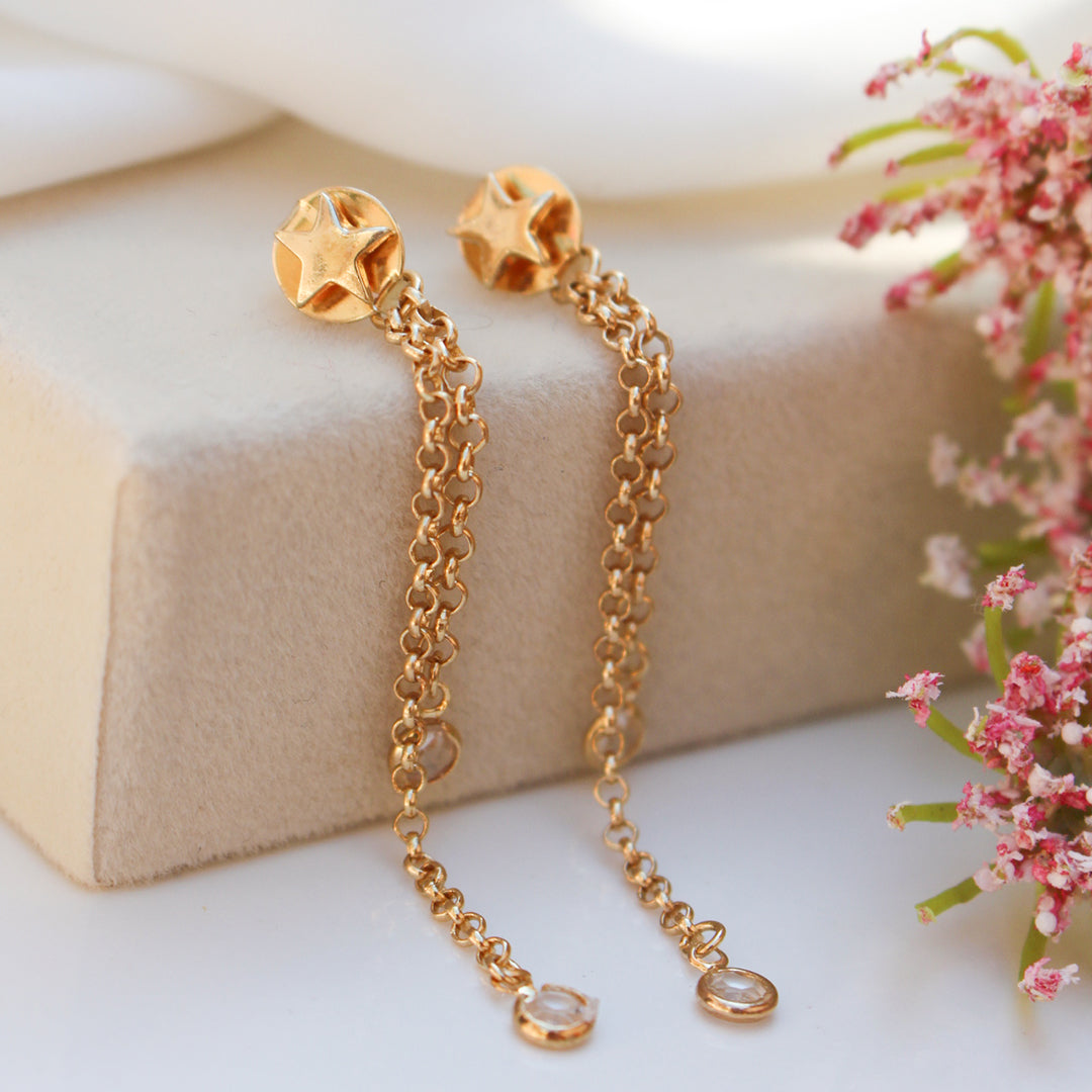 Brinco Lila Estrela Fio Zircônia Folheado a Ouro 18k
