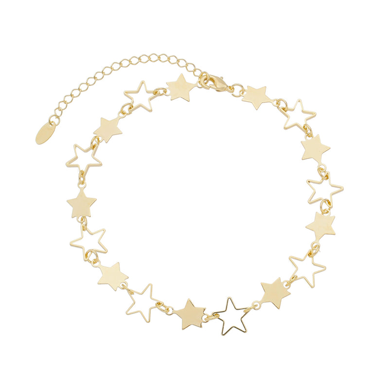 Tornozeleira Constelação Estrelas Sirius Folheada a Ouro 18k