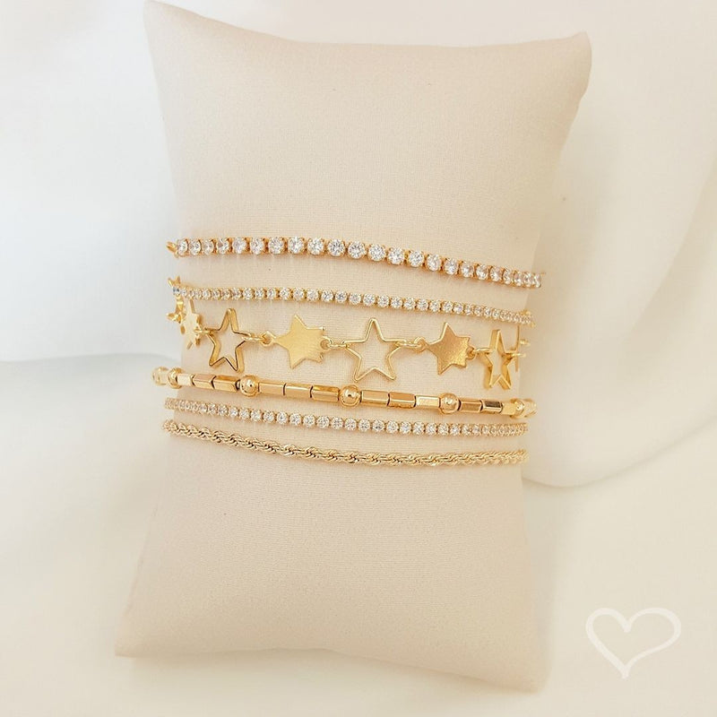 Tornozeleira Constelação Estrelas Sirius Folheada a Ouro 18k