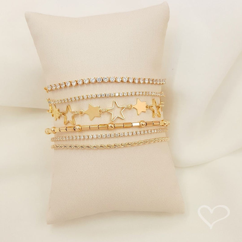 Tornozeleira Constelação Estrelas Sirius Folheada a Ouro 18k