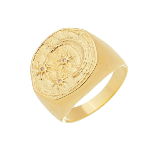 Anel Amaris Lua Estrelas Zircônias Folheado a Ouro 18k
