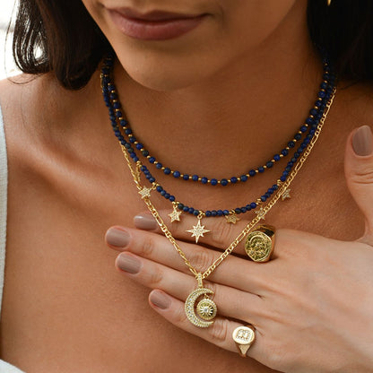 Anel Amaris Lua Estrelas Zircônias Folheado a Ouro 18k