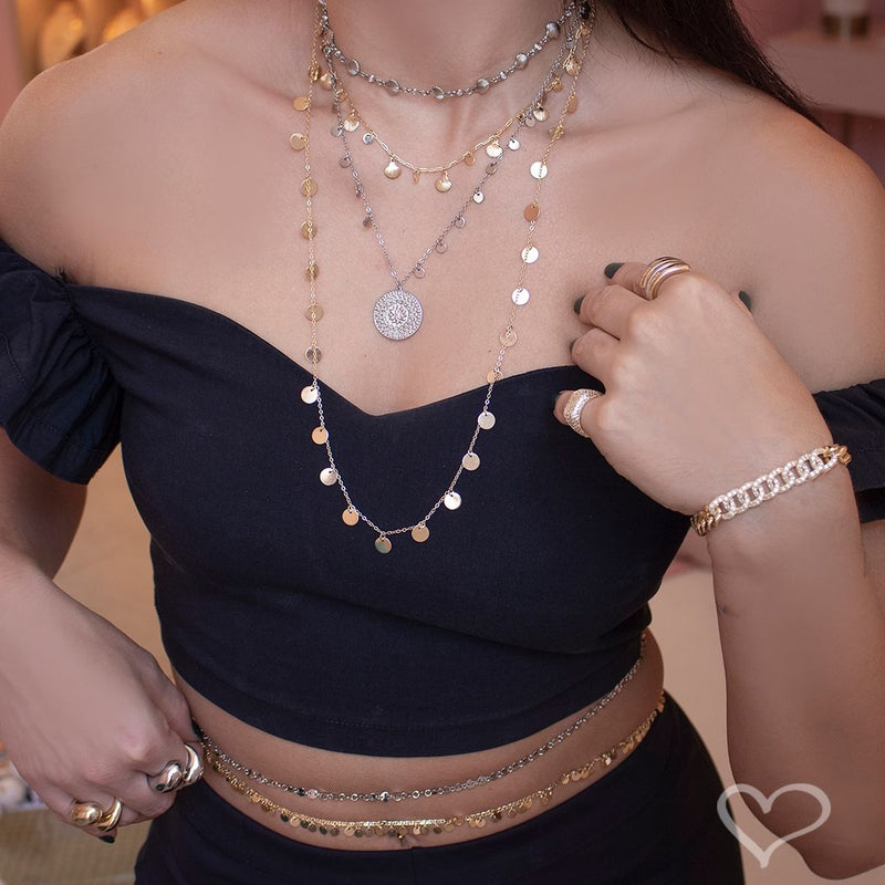 Belly Chain Mikonos Mini Medalhas Folheado a Ouro 18k