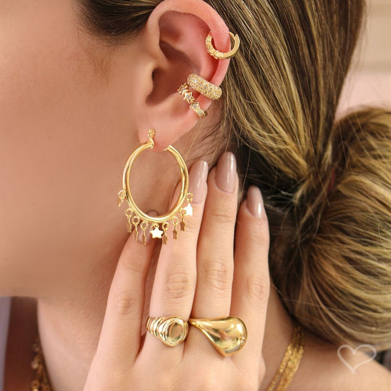 Brinco de Argola Yasmin Estrelas Folheado a Ouro 18k