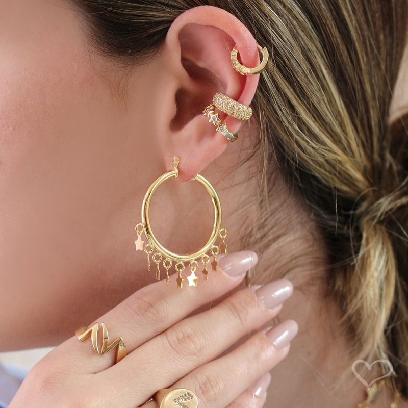 Brinco de Argola Yasmin Estrelas Folheado a Ouro 18k