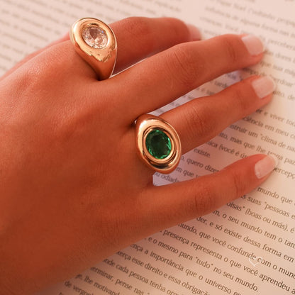 Anel Virginia Zircônia Cristal Folheado a Ouro 18k Piuka