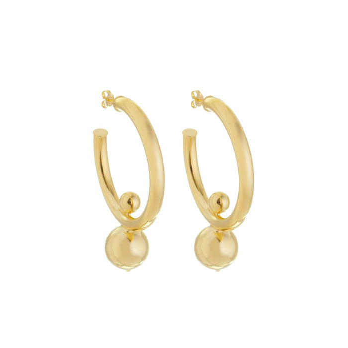Brinco de Argola Tubo Bolas Mikaela Folheado a Ouro 18k