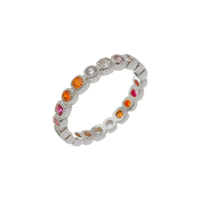 Anel Fani Zircônias Coloridas Folheado em Ródio Branco