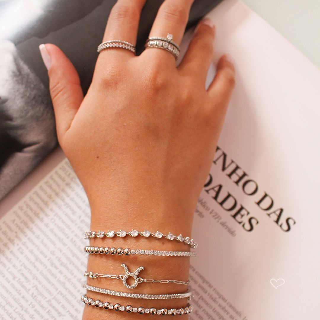 Anel Bruna Duas Voltas Zircônias Folheado em Ródio Branco