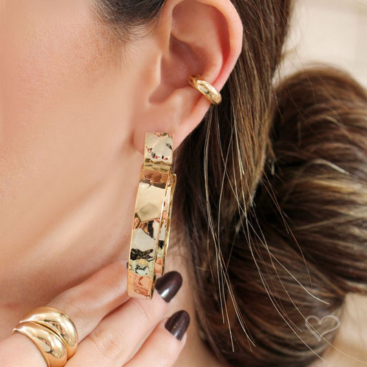 Brinco Nick Argola Dupla Texturizada Folheado a Ouro 18k