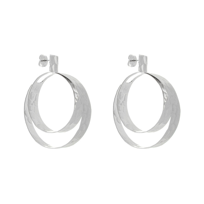 Brinco Nick Argola Dupla Texturizada Folheado em Ródio Branco