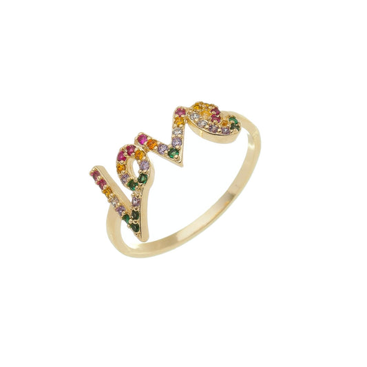 Anel Love Zircônias Coloridas Folheado a Ouro 18k