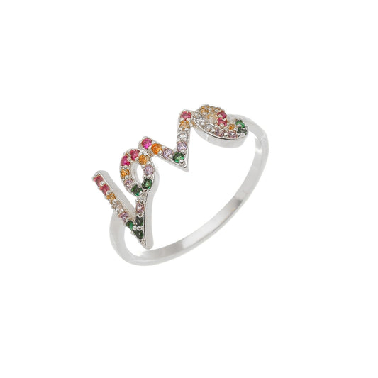 Anel Love Zircônias Coloridas Folheado em Ródio Branco