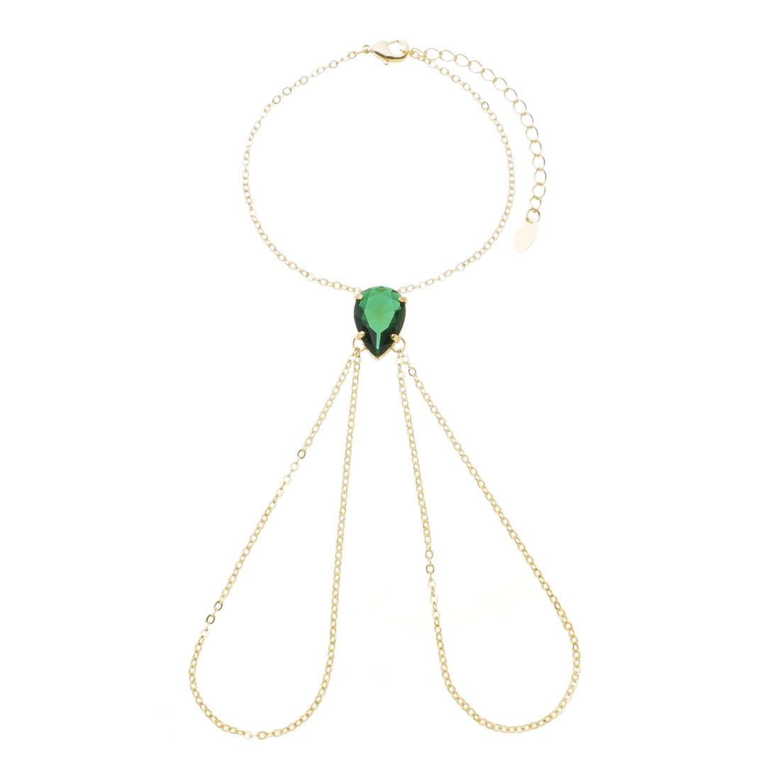 Pulseira de Mão Katerine Gota Esmeralda Folheada a Ouro 18k